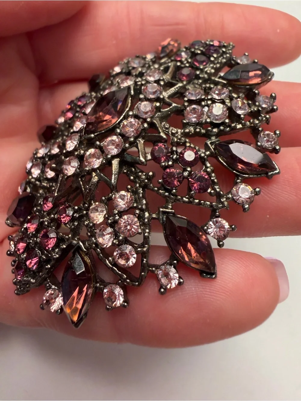 Vintage Style Pink and Garnet Crystal Brooch